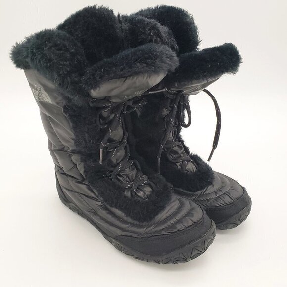 The North Face Shoes - The North Face Nuptse Faux Fur IV Black Lace Up Snow Boots Womens Size 5 EUR 36